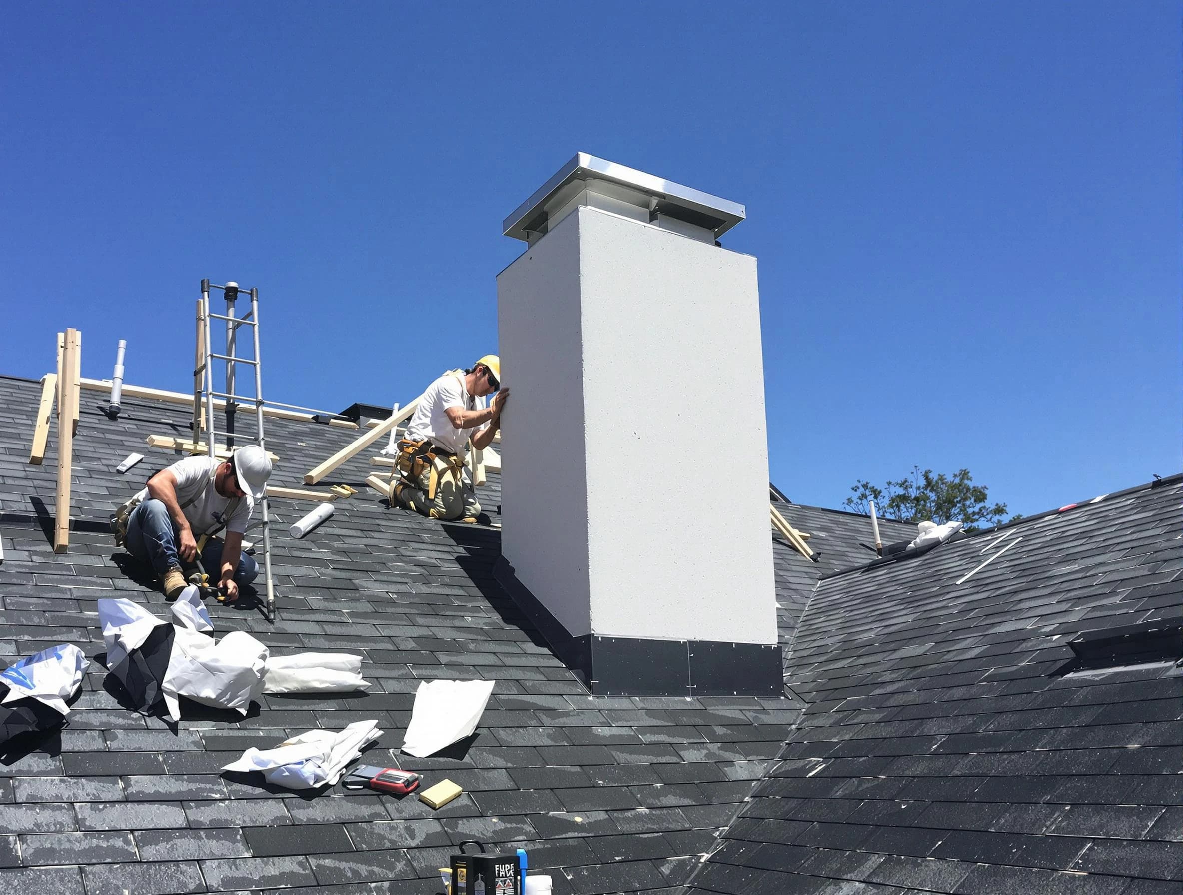Scottdale Chimney Sweep crew installing a new chimney in Scottdale, GA