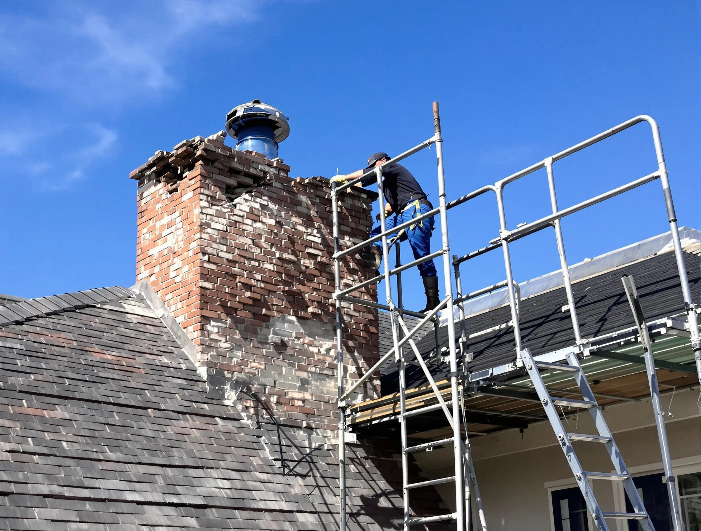 Rebuilding a chimney structure by Scottdale Chimney Sweep in Scottdale, GA