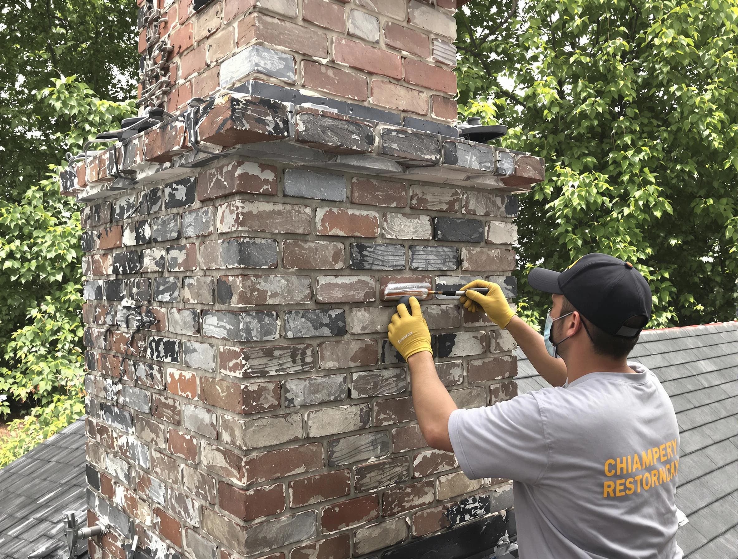 In-progress chimney restoration by Scottdale Chimney Sweep in Scottdale, GA
