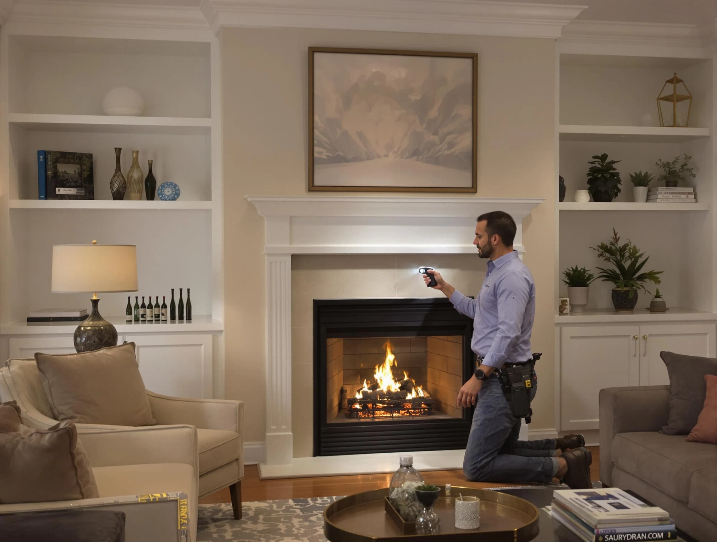 Scottdale Chimney Sweep conducting a fireplace safety inspection in Scottdale, GA