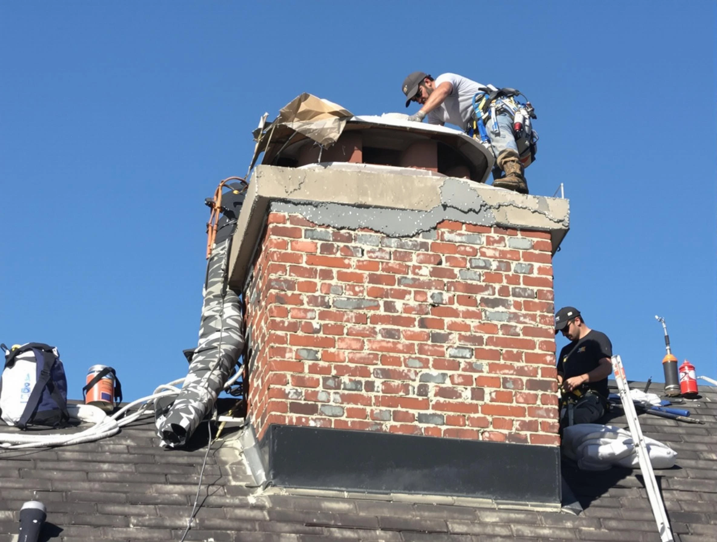 Scottdale Chimney Sweep installing a custom chimney crown in Scottdale, GA