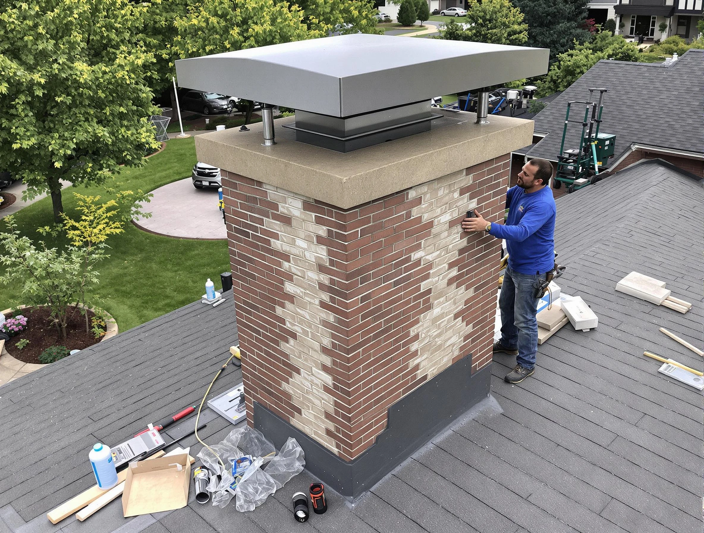 Scottdale Chimney Sweep team working on a custom chimney remodel in Scottdale, GA